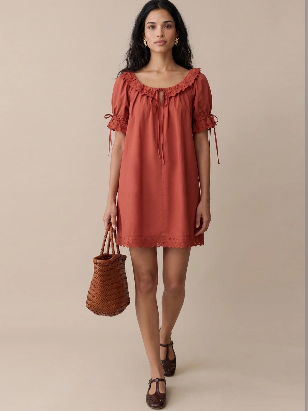 Few Moda Rust Mini Dress with Ruffled Neckline - Picture 2 of 10